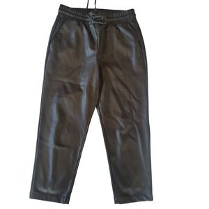 LOFT Faux Leather Jogger Pants Dark Gray Drawstring Waist Cropped Women's Size M